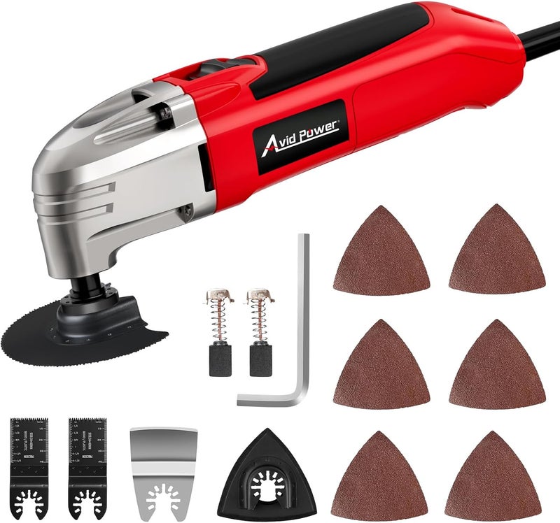 AVID POWER Oscillating Tool, 22000 OPM Electric Oscillating Multi Tool with 3°Oscillation Angle, Cutting, Sanding, Grinding, Scraping, 11 Accessories & Universal Interface-Red - Image 1